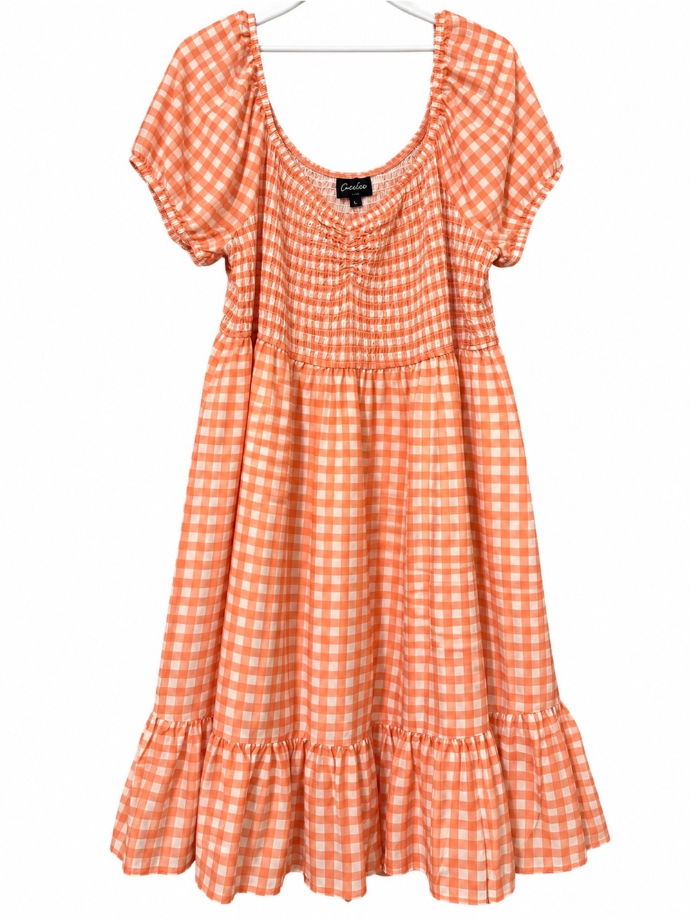 Women’s Oak & Trellis 2X Orange Gingham Smocked Midi Maxi Dress
